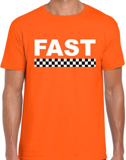 Bellatio Decorations Fast coureur supporter / finish vlag t-shirt oranje voor heren 2XL