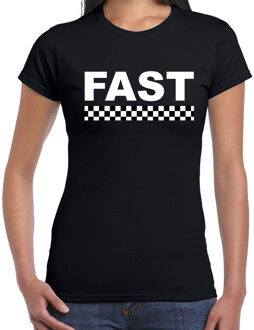 Bellatio Decorations Fast coureur supporter / finish vlag t-shirt zwart voor dames