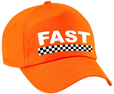 Bellatio Decorations Fast / finish vlag verkleed pet oranje voor dames en heren - Racing team baseball cap - carnaval / kostuum