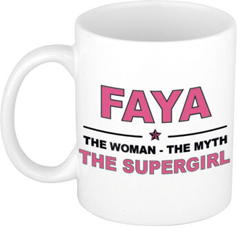 Bellatio Decorations Faya cadeau mok - Woman Myth Supergirl - naam koffiemok - 300 ml - collega - moederdag Oudroze