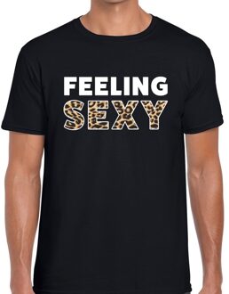 Bellatio Decorations Feeling sexy tekst t-shirt zwart heren panterprint 2XL