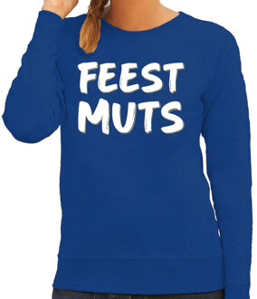 Bellatio Decorations Feest muts sweater / trui blauw met witte letters voor dames 2XL