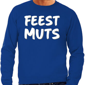 Bellatio Decorations Feest muts sweater / trui blauw met witte letters voor heren 2XL