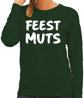 Bellatio Decorations Feest muts sweater / trui groen met witte letters voor dames 2XL