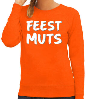 Bellatio Decorations Feest muts sweater / trui oranje met witte letters voor dames 2XL