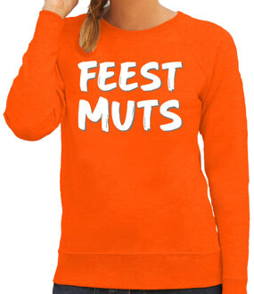 Bellatio Decorations Feest muts sweater / trui oranje met witte letters voor dames