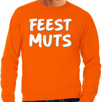 Bellatio Decorations Feest muts sweater / trui oranje met witte letters voor heren 2XL