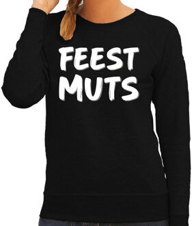 Bellatio Decorations Feest muts sweater / trui zwart met witte letters voor dames L