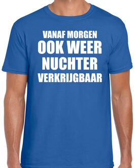 Bellatio Decorations Feest t-shirt - morgen nuchter verkrijgbaar - blauw - heren - Party outfit / kleding / shirt XL