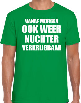 Bellatio Decorations Feest t-shirt - morgen nuchter verkrijgbaar - groen - heren - Party outfit / kleding / shirt M