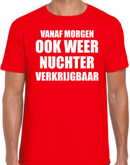 Bellatio Decorations Feest t-shirt - morgen nuchter verkrijgbaar - rood - heren - Party outfit / kleding / shirt S