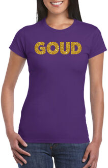 Bellatio Decorations feest t-shirt voor dames goud - glitter tekst - foute party/carnaval - paars 2XL