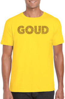 Bellatio Decorations feest t-shirt voor heren goud - glitter tekst - foute party/carnaval - geel L