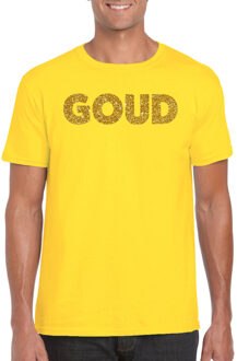 Bellatio Decorations Feest t-shirt voor heren goud - glitter tekst - foute party/carnaval - geel
