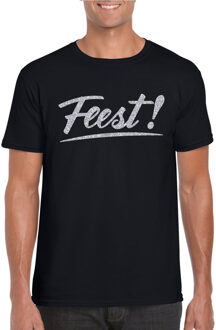 Bellatio Decorations Feest zilver tekst - t-shirt - zwart - heren - Glitter en Glamour - party kleding shirt L