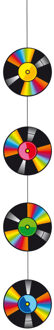 Bellatio Decorations Feestartikelen en versieringen muziek platen - Seventies/eighties hangende slingers - 100 cm Multi