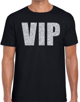 Bellatio Decorations Feestkleding verkleed t-shirt - VIP tekst - zilver glitter print - zwart - voor heren