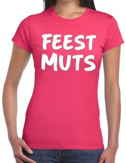 Bellatio Decorations Feestmuts tekst t-shirt roze voor dames 2XL