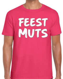 Bellatio Decorations Feestmuts tekst t-shirt roze voor heren 2XL