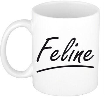 Bellatio Decorations Feline voornaam kado beker / mok sierlijke letters - gepersonaliseerde mok met naam - Naam mokken Multikleur