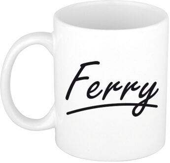 Bellatio Decorations Ferry Naam koffiemok - beker - met sierlijke letters - wit - 300 ml - Cadeau - Heren