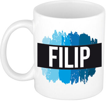 Bellatio Decorations Filip naam / voornaam kado beker / mok verfstrepen - Gepersonaliseerde mok met naam - Naam mokken Multikleur