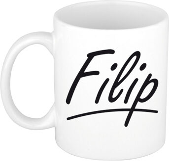 Bellatio Decorations Filip voornaam kado beker / mok sierlijke letters - gepersonaliseerde mok met naam - Naam mokken Multikleur