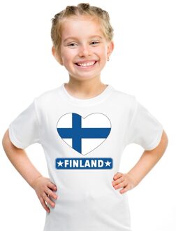 Bellatio Decorations Finland kinder t-shirt met finse vlag in hart wit jongens en meisjes l (146-152)