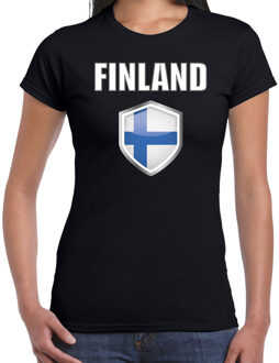 Bellatio Decorations Finland landen supporter t-shirt met Finse vlag schild zwart dames