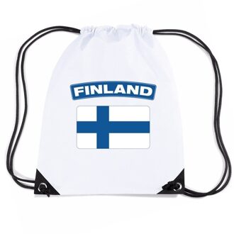 Bellatio Decorations Finland nylon rijgkoord rugzak/ sporttas wit met Finse vlag