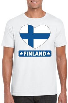 Bellatio Decorations Finland t-shirt met finse vlag in hart wit heren 2xl