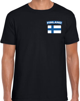 Bellatio Decorations Finland thema t-shirt - met vlag op borst - zwart - voor heren - landen shirt - supporters S
