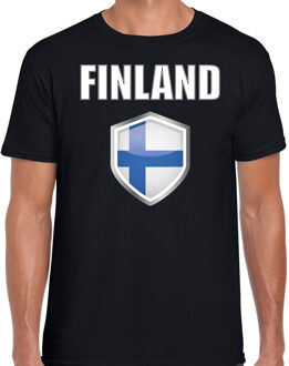 Bellatio Decorations Finland vlag thema landen t-shirt - zwart - voor heren - Supporters kleding - korte mouwen