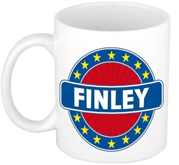 Bellatio Decorations Finley voornaam koffiemok - beker - wit/blauw - 300 ml - Cadeau - Heren - Collega - Vaderdag Multi