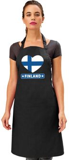 Bellatio Decorations Finse vlag in hart keukenschort/ barbecueschort zwart heren en dames - I love Finland schort