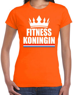 Bellatio Decorations Fitness koningin t-shirt oranje dames - Sport / hobby shirts L - Feestshirts