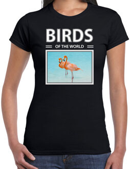 Bellatio Decorations Flamingos t-shirt met dieren foto birds of the world zwart voor dames