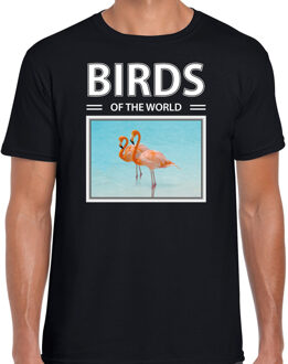 Bellatio Decorations Flamingos t-shirt met dieren foto birds of the world zwart voor heren