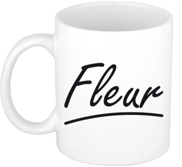 Bellatio Decorations Fleur voornaam kado beker / mok sierlijke letters - gepersonaliseerde mok met naam - Naam mokken Multikleur