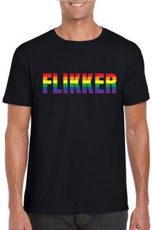 Bellatio Decorations Flikker regenboog tekst shirt zwart heren 2XL