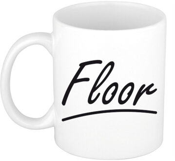 Bellatio Decorations Floor voornaam kado beker / mok sierlijke letters - gepersonaliseerde mok met naam - Naam mokken Multikleur