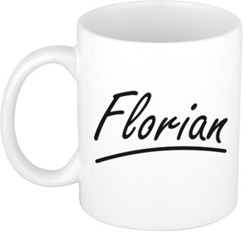 Bellatio Decorations Florian Naam koffiemok - beker - met sierlijke letters - wit - 300 ml - Cadeau - Heren