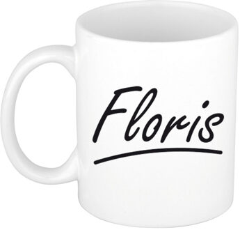 Bellatio Decorations Floris Naam koffiemok - beker - met sierlijke letters - wit - 300 ml - Cadeau - Heren