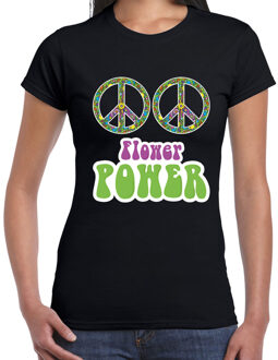 Bellatio Decorations Flower power boobs t-shirt zwart dames XS - Feestshirts