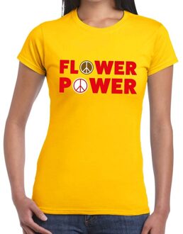 Bellatio Decorations Flower power tekst t-shirt geel dames XS