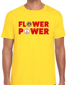 Bellatio Decorations Flower power tekst t-shirt geel heren L