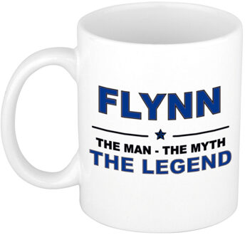 Bellatio Decorations Flynn cadeau mok - man myth legend - naam koffiemok - 300 ml - collega - vaderdag Donkerblauw