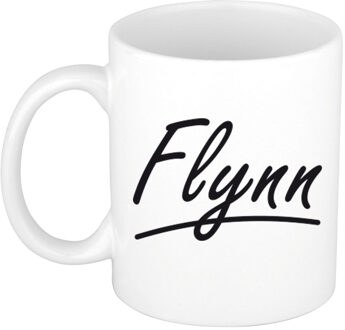 Bellatio Decorations Flynn Naam koffiemok - beker - met sierlijke letters - wit - 300 ml - Cadeau - Heren
