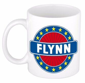 Bellatio Decorations Flynn voornaam koffiemok - beker - wit/blauw - 300 ml - Cadeau - Heren - Collega - Vaderdag