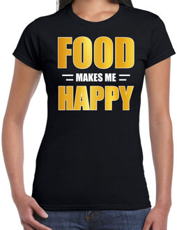 Bellatio Decorations Food makes me happy / Eten maakt me gelukkig t-shirt zwart voor dames - voedsel shirt - themafeest / outfit S